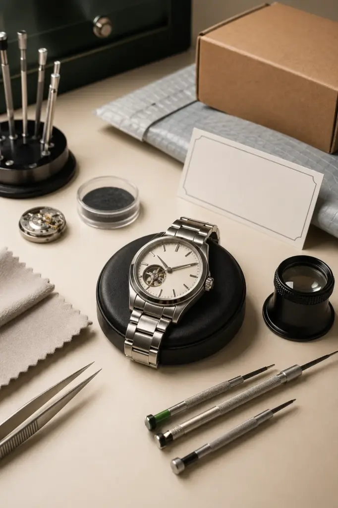 Watch repair bench for TAG Heuer service intake