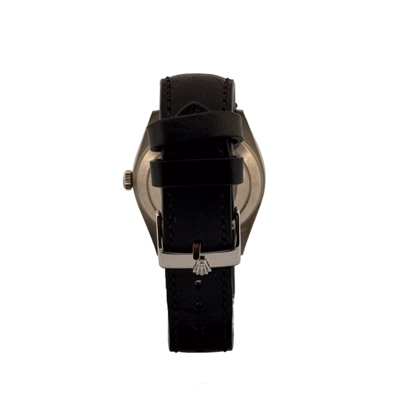 Rolex Day-Date 40 228239 18k White Gold caseback on black leather strap