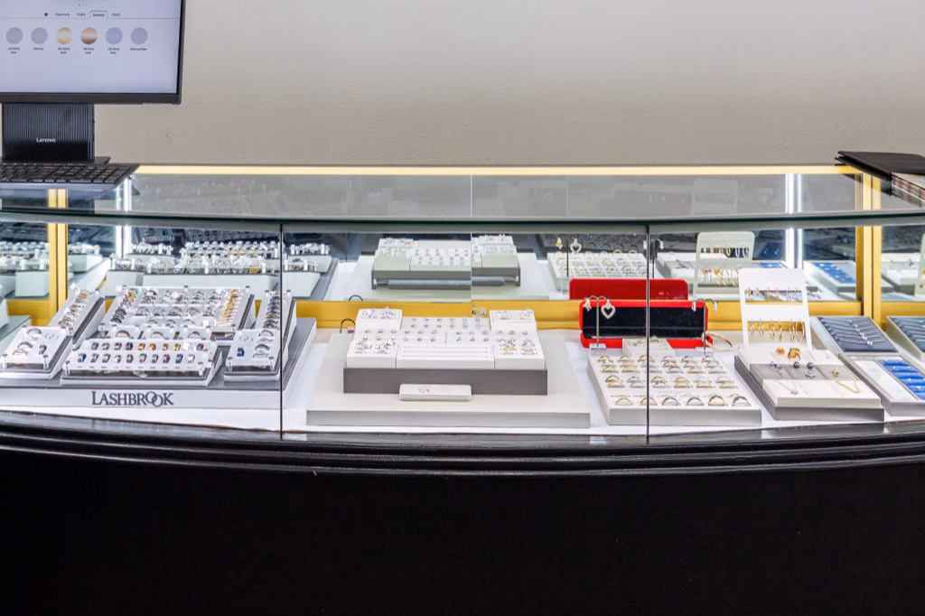 Jewelry showcase at Prestige Watches & Jewelry