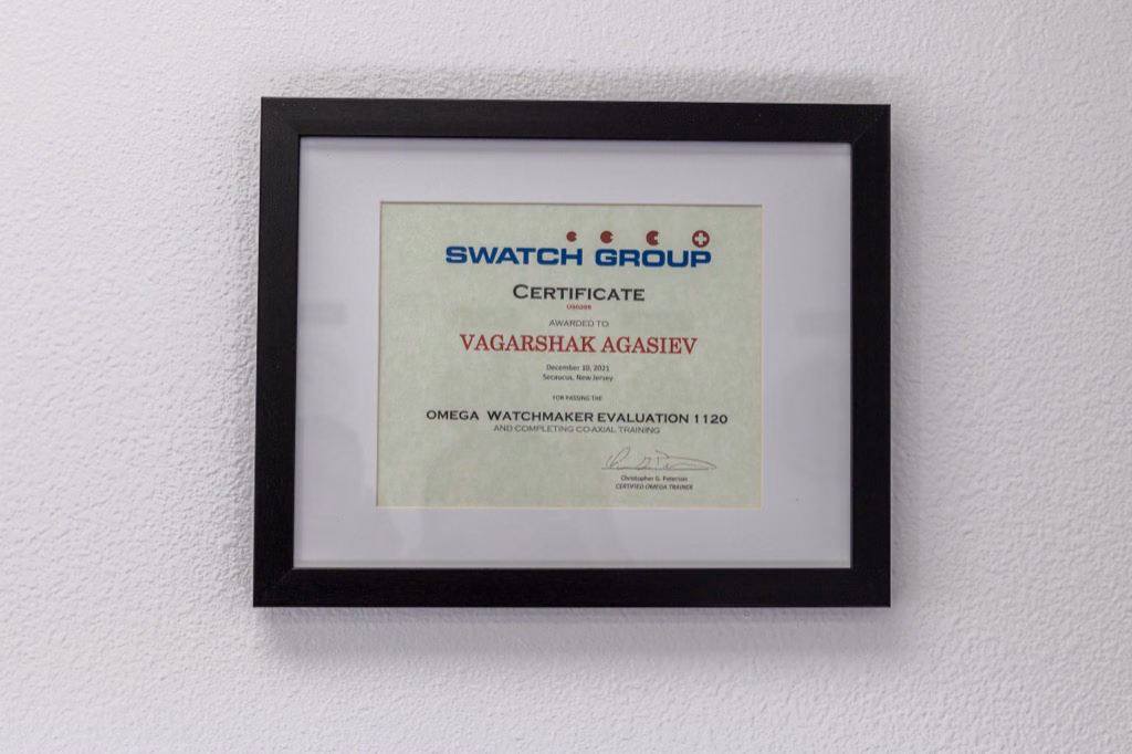 Omega watchmaker evaluation certificate at Prestige Watches & Jewelry