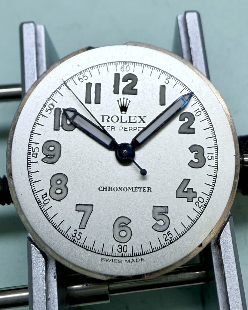 Rolex dial after refinishing and reassembly work.